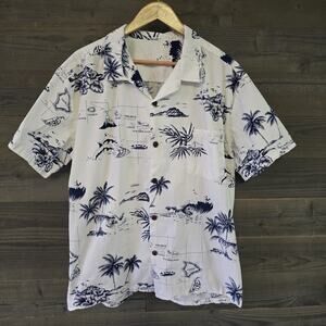 Palmwave Men’s Hawaiian Island Map Luau Shirt Size large Made Hawaii Resortwear